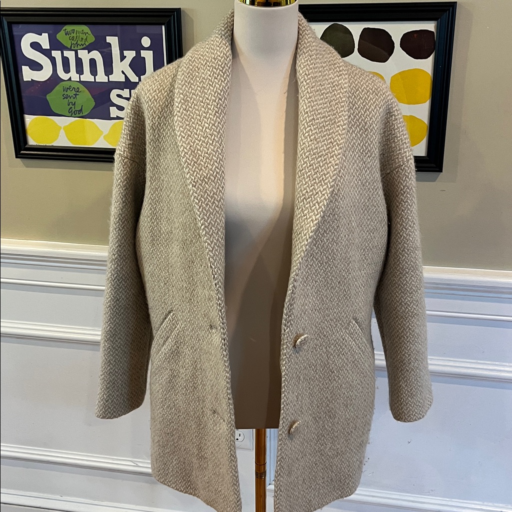 Sezane Cream Textured Wool Pea Coat